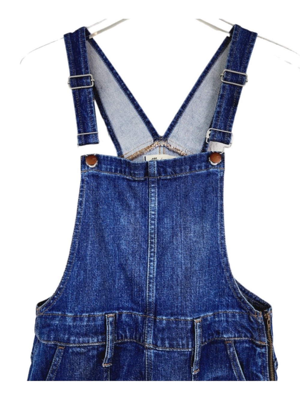 Madewell Stovepipe Denim Overalls Sz M Cosman Wash Straight Leg Pockets Stretch - Picture 4 of 4